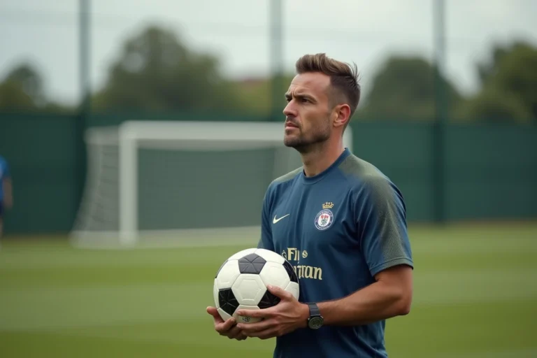 Joueur de football professionnel en tenue d'entraînement sur un terrain de football, symbolisant le parcours d'Eden Hazard
